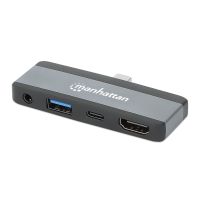 Manhattan 190404, Kabelgebunden, USB 3.2 Gen 2 (3.1 Gen 2) Type-C, 100 W, 3,5 mm, Grau, 10 Gbit/s