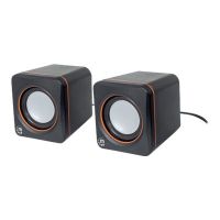 Manhattan 2600 Series Speaker System, Small Size, Big Sound, Two Speakers, Stereo, USB power, Output: 2x 3W, 3.5mm plug for sound, In-Line volume control, Cable 0.9m, Black, Three Year Warranty, Box