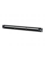 Eaton Tripp Lite 24-Port Cat6 Cat5 Patch Panel Feed Through Rackmount 568A/B RJ45 1URM TAA - Patch Panel - geeignet für Wandmontage - CAT 6 - Schwarz - 1U - 48.3 cm (19")