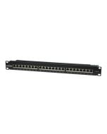 Intellinet 24-Port Cat6 Patchpanel, geschirmt, 24 Ports, FTP, 1 HE, Klemmleisten mit 90 Grad abgewinkelten Kabeleinführungen, schwarz - Patch Panel - CAT 6 - FTP - RJ-45 X 24 - Schwarz - 1U - 48.3 cm (19")