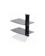 StarTech.com Dual Floating Wall-Mounted AV Shelves, Adjustable Height Shelf For Under TV, Organize A/V Equipment On Black Tempered Glass Shelves